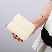 お買い得  カードホルダーとケース-女性用PUレザー短財布、女性用チェック柄財布、ヌバックカードホルダー、小さなジッパー財布、女性用コインポーチ付き