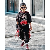 economico Completini per bambini-Unisex 3D Alfabetico Set felpa con cappuccio e pantaloni della tuta Completo Manica lunga Autunno Inverno Di tendenza Stile di strada Bambino 3-13 anni Da mare Strada Standard