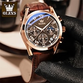 levne Quartz hodinky-OLEVS Quartz hodinky pro muže Módní obchodní oděvní voděodolné náramkové hodinky Prodyšné kožené quartz hodinky Chronograf Sportovní hodinky Dárky pro muže