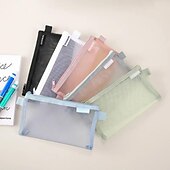 preiswerte Federmäppchen &amp; Halter-Einfaches, transparentes Mesh-Federmäppchen zur Aufbewahrung von Studenten-Bleistiftbeuteln mit großem Fassungsvermögen, Beutel für Schreibwaren, Kosmetiktaschen