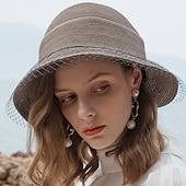 economico Cappelli per feste-cappelli cappello a secchiello in fibra cappello di paglia cappello da sole spiaggia casual elegante protezione solare con copricapo in tulle copricapo