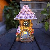 Недорогие Ландшафтные огни-Ремесленный миниатюрный дом на солнечной энергии светодиодный свет садовая фея на открытом воздухе дорожка солнечный цветок смола коттедж деревенский светильник украшение