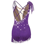 preiswerte Eiskunstlaufkleider-Eiskunstlaufkleid Damen Mädchen Eislaufen Kleider Schwarz Weiß Gelb Kreuz und quer Quaste Gitter Spandex Hochelastisch Wettbewerb Eiskunstlaufkleidung Ärmellos Latintanz Eislaufen Wintersport