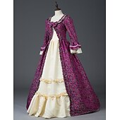 baratos Vestidos-Vintage Rococó Renascentista Maxi Vestidos Julieta Cinderela Flor Princesa Decote Quadrado Normal Todos Real Dia Das Bruxas Carnaval Baile de Máscaras Espetáculo Festa dia das Bruxas Adulto Todas as