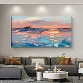 cheap Landscape Paintings-Pure Hand painted Sunset Sea Sky Ocean Beach Landscape Colorful Abstract Wall Art Extra Large Panoramic Oil Painting On Canvas