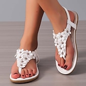 cheap Vacation Sandals-Women&#039;s Floral Embellished T-Strap Sandals with Cushioned Sole – Perfect for Casual Summer Outings
