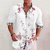 billiga Blommönster-Herr Blommig Skjorta Aloha skjorta Långärmad Mode Streetwear Designer Utomhus Ledigt Dagligen Sommar Vår Höst Nedvikt Mönster Svart Vit Rubinrött Marinblå Ljuslila