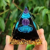 cheap Outdoor Decoration-Orgone Pyramid For Positive Energy And Amethyst Crystal Ball, With Protection From Crystals Energy Generator For Stress Reduce Healing Meditation And Wealth Attraction For Home Decoration
