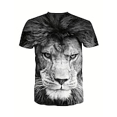 billige T-skjorter med dyreprint-Herre Grafisk Dyr Løve T skjorte Kortermet T skjorte 3D-utskrift Crew-hals Skjorte Årgang Mote Designer utendørs Daglig Sport Mørkebrun Svart Gul Vår sommer Klær S M L XL 2XL 3XL