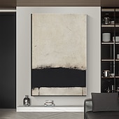 Handmade Hand Painted Oil Painting Wall Beige and Black Abstract Oil Painting Original Acrylic Painting on Canvas Modern Minimalist Art for Bedroom Decor Rolled Canvas No Frame Unstretched 18