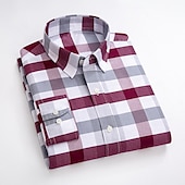 cheap Men&#039;s Oxford Shirts-Men&#039;s Dress Shirt Oxford Shirt Plaid Shirt Collared Shirt Plaid / Check Wedding Work White gray Wine Khaki Long Sleeve Turndown Spring &amp;  Fall Clothing Apparel Button-Down