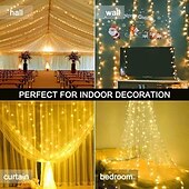 abordables Proyector de la lámpara  y proyector láser-Cortina de luces de hadas, cadena de luces, 8 modos con control remoto, luces decorativas para fiestas de Navidad, bodas, alimentadas por USB
