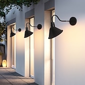 baratos luzes de parede ao ar livre-Candelabro de parede de pescoço de ganso de luz de celeiro externo/interno ip65 à prova d&#039;água montagem em parede de fazenda vintage luminária exterior preto fosco para varanda frontal, casa, garagem,