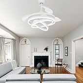 Недорогие Потолочные светильники с вентилятором-42-дюймовые выдвижные потолочные вентиляторы с подсветкой и пультом дистанционного управления, современный светодиодный полуутопленный вентилятор, выдвижной геометрический потолочный вентилятор, 3 цвета, 6 скоростей, интеллектуальный подвесной светильник