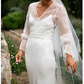cheap Bridal Wraps-Shawls Women&#039;s Wrap Voiles &amp; Sheers Elegant Long Sleeve Tulle Wedding Wraps With Pure Color For Party Spring &amp; Summer