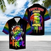 cheap Geometric Pattern-Men&#039;s Heart Rainbow Graphic Prints Shirt Summer Hawaiian Shirt Button Up Shirt Short Sleeve Tropical Fashion Hawaiian Street Casual Hawaiian Summer Spring Turndown Print Button-Down Black Purple