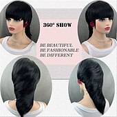 economico Parrucche di capelli veri senza cuffia-parrucca mullet parrucche taglio pixie capelli umani per le donne shaggy a strati anni &#039;70 &#039;80 &#039;90 parrucche mullet con frangia per donne nere taglio al lupo nero naturale parrucche brasiliane