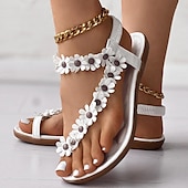 cheap Vacation Sandals-Women&#039;s Floral Embellished T-Strap Sandals with Cushioned Sole – Perfect for Casual Summer Outings