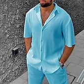 abordables camisas casuales de los hombres-Hombre Camisa 2 Piezas Conjunto de camisa Camisa casual Blanco Azul Piscina Mangas cortas Plano Diseño Calle Vacaciones Básico Ropa Moda Ocio