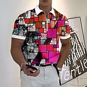 levne Pánské geometrické polo-Pánské Grafika Polokošile na zip Golfová košile Krátký rukáv Polo tričko Košile s límečkem Na běžné nošení Oblečení na dovolenou Rave Wear Párty oblečení 3D tisk Polo na čtvrt zip Žlutá Světle zelen