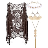 preiswerte Outfits-Hippie Retro Vintage 1960er 1970er Cosplay Kostüm Austattungen Zubehörset Wildlederweste Damen Kostüm Jahrgang Cosplay Party / Abend Maskerade Weste Karneval Schlager Outfit