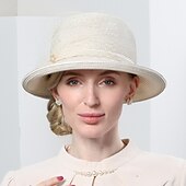 baratos Chapéu de Festa-chapéus fibra coco/cloche chapéu balde chapéu palha chapéu casual feriado clássico proteção solar com miçangas tule headpiece headwear
