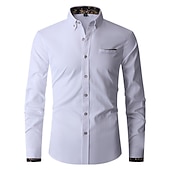 economico Camicie Button Down da uomo-Per uomo Camicia Camicie Camicia abbottonata Resistente alle rughe Camicia con bottoni Liscio Matrimonio Ufficio e carriera Nero Bianco Vino Blu reale Manica lunga Collo ripiegabile Primavera