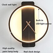 abordables Apliques de pared para interior-Lámpara de pared interior con reloj, lámpara de pared decorativa creativa, diseño de reloj real de 30 cm, accesorio de iluminación montado en la pared de metal para dormitorio, cabecera, pasillo, sala