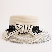 economico Cappelli per feste-cappelli in fibra bombetta / cappello a cloche cappello a secchiello cappello di paglia matrimonio tea party matrimonio elegante con copricapo in velo di pizzo copricapo