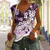 economico Negozio Grafico Canotte &amp; Camis-Top Canottiera da Donna Basic Stampa Floreale Senza Maniche Top Regolari V Neck Casual Festa Blu Viola Verde