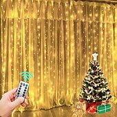 abordables Proyector de la lámpara  y proyector láser-Cortina de luces de hadas, cadena de luces, 8 modos con control remoto, luces decorativas para fiestas de Navidad, bodas, alimentadas por USB