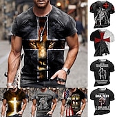 abordables Camisetas de fe-Hombre Unisexo León Estampados Cruz Camisa Camiseta Tee Manga Corta Camiseta Impresión 3D Escote Redondo Camisa Design Básico Grande y alto Casual Diario Negro / Gris Oro + Negro Negro Verano Ropa