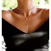 cheap Trendy Jewelry-Women&#039;s Necklace Faith Cross Jesus Stainless Steel Pendant Necklace Gold Silver Cross Necklace for Dainty Women Letters Decoration Jewelry Faith Grace Love