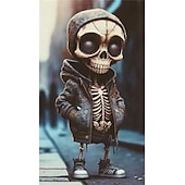 levne Halloweenové závěsné a stolní dekorace-cool figurky kostlivců, halloweenská socha lebky kostra panenka pryskyřice řemeslné ozdoby, módní mini cool figurky kostlivec výzdoba kostra muž pryskyřičná socha panenka pro domácí kancelář stolní dekorace