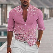 billiga Växter Mönster-Herr Blommig Skjorta Knapp upp skjorta Långärmad Mode Streetwear Designer Utomhus Ledigt Dagligen Sommar Vår Höst Hög krage Mönster Gul Rodnande Rosa Purpur Grön Grå