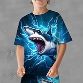 ieftine Animale 3D pentru băieți-Băieți 3D Grafic Animal Rechin Tricou și Pantaloni scurți Set tricouri Set de îmbrăcăminte Manșon scurt Imprimeuri 3D Vară Primăvară Activ Sport Modă Poliester Copii 3-13 ani În aer liber Strad