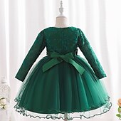 cheap Party Dresses-Kids Girls&#039; Dress Party Dress Flower Long Sleeve Special Occasion Birthday Mesh Embroidered Princess Sweet Polyester Midi Party Dress Summer Spring 4-12 Years Pink Wine Green