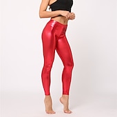 cheap Bottoms-1980s High Waisted Shiny Latex Patent Leggings PU Leather Pencil Pants Disco Women&#039;s Carnival Masquerade Party Bachelorette Party Pride Parade Adults&#039; Pants
