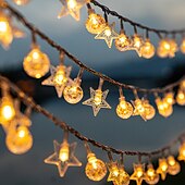 abordables Lumières de cordes solaires-Guirlande lumineuse solaire d&#039;extérieur étanche pour réception de mariage, camping, 5 m, 10 m, 20 m, à intensité variable, alimentée par USB/solaire pour tente, décoration de patio
