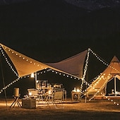 abordables Lumières de cordes solaires-Guirlande lumineuse solaire d&#039;extérieur étanche pour réception de mariage, camping, 5 m, 10 m, 20 m, à intensité variable, alimentée par USB/solaire pour tente, décoration de patio
