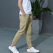 preiswerte Unterteile-Leinenhose für Jungen, Hose mit Tasche, einfarbig, atmungsaktiv, Komforthose, Outdoor, cool, täglich, Basic, Armeegrün, Marineblau, Khaki, mittlere Taille