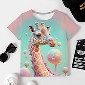 baratos Animais 3D da Menina-Para Meninas 3D Gráfico Desenho Animado Girafa Camisa Camiseta Manga Curta Impressão 3D Verão Primavera Ativo Moda Estilo bonito Infantil 3-12 anos Ao ar livre Casual Diário Normal