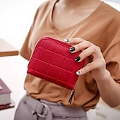 お買い得  カードホルダーとケース-女性用PUレザー短財布、女性用チェック柄財布、ヌバックカードホルダー、小さなジッパー財布、女性用コインポーチ付き