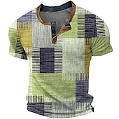 preiswerte Geometrisch-Herren Graphic Plaid / Karomuster Waffel-Henley-Hemd Kurzarm 3D-Druck Modisch Designer Basic Outdoor Täglich Sommer Gelb Blau Grün Grau Henley Henley T-Shirt