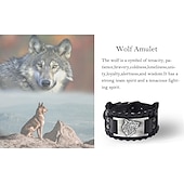 preiswerte Zubehör und mehr-Breites Wikinger-Armband, antikes Silber, Wolfskopf-Muster, Armreif, PU-Manschette, Retro-Vintage-Mittelalter, für Männer und Frauen