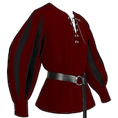 economico Cime-Retrò Vintage Punk &amp; Gotico Medievale Blusa / Camicia Mascherata Tunica Fiera del Ren Cavaliere Vichingo Crociato Con Volant Blocco di colori Per uomo Celtico Costumi da pirata Carnevale Mascherata