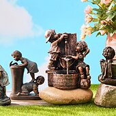 Недорогие садовые скульптуры и статуи-садовая статуя фонтана флуоресцентный свет ночью детская прихоть античная бронзовая скульптура фонтана ландшафтный дизайн украшение для сада газон патио балкон художественный декор