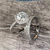 economico Anelli-Anello Matrimonio Classico F1209 Platino Oro Rame Prezioso Di tendenza Semplice 2 pezzi Zirconi