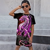 cheap Boy&#039;s 3D Animals-Boys 3D Graphic Animal Dragon T-shirt &amp; Shorts T-shirt Set Clothing Set Short Sleeve 3D prints Summer Spring Active Sports Fashion Kids 3-13 Years Outdoor Vacation Street Regular Fit