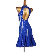 お買い得  競技用ドレス-ラテンダンス ドレス タッセル コンビ クリスタル / ラインストーン 女性用 性能 ノースリーブ ナチュラルウエスト ナイロン メッシュ アイスシルク